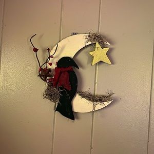 Handmade Rustic crow with crescent Moon